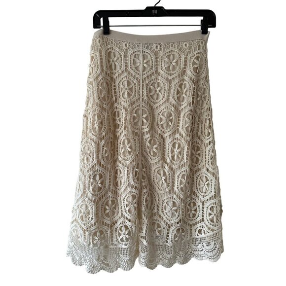 Ella Moss Ivory Lace Crochet A Line Skirt Size S Lined Demure Dreamy Whimsical - Picture 1 of 11
